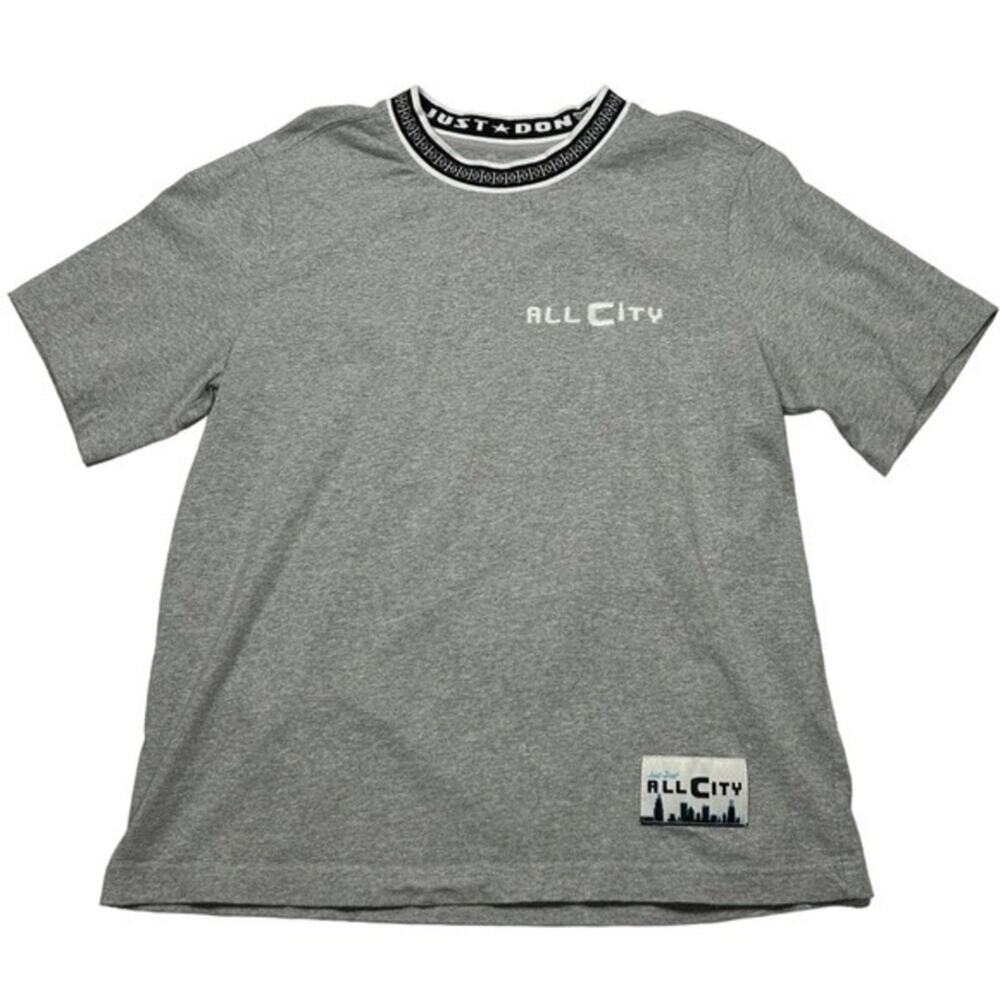 All City By Just Don T-Shirt 100% Cotton Logo Ring Collar Grey Streetwear